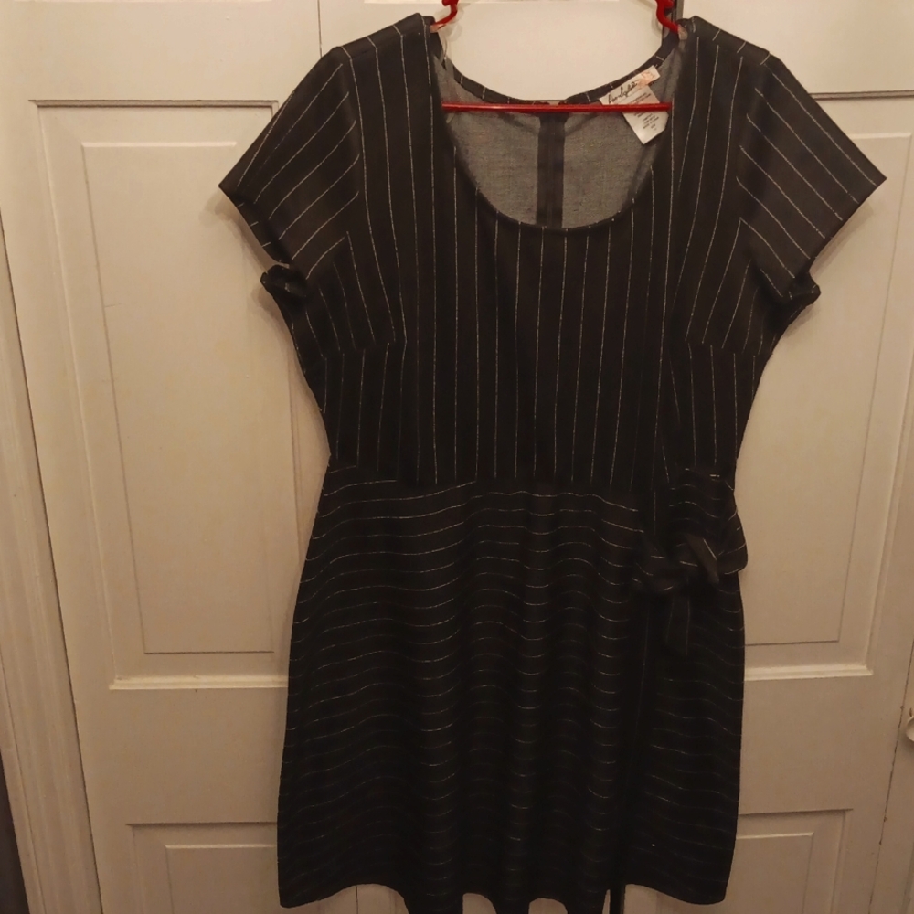 Love Squad Black Striped Dress with Bow 1X Zipped in the back